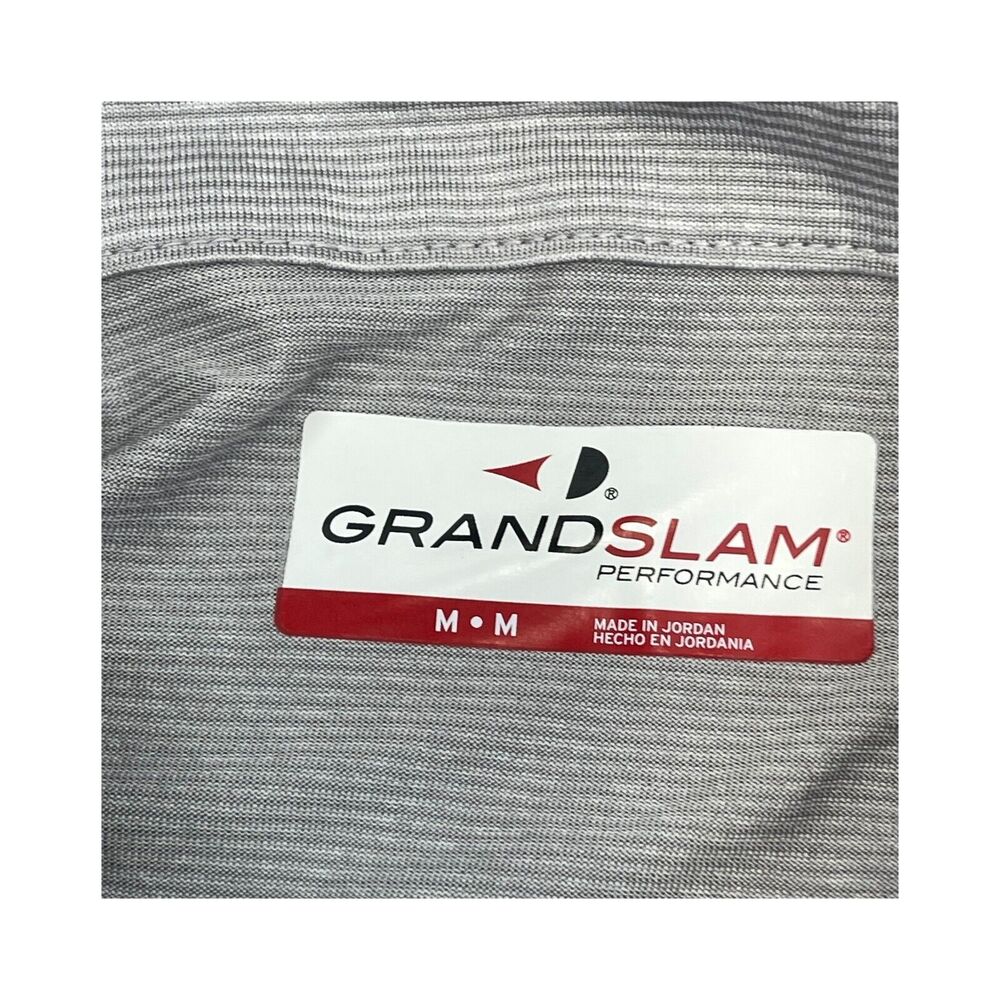 Grand Slam Polo Shirt Men's Medium Gray Striped Short Sleeve Classic Performance - Picture 2 of 6